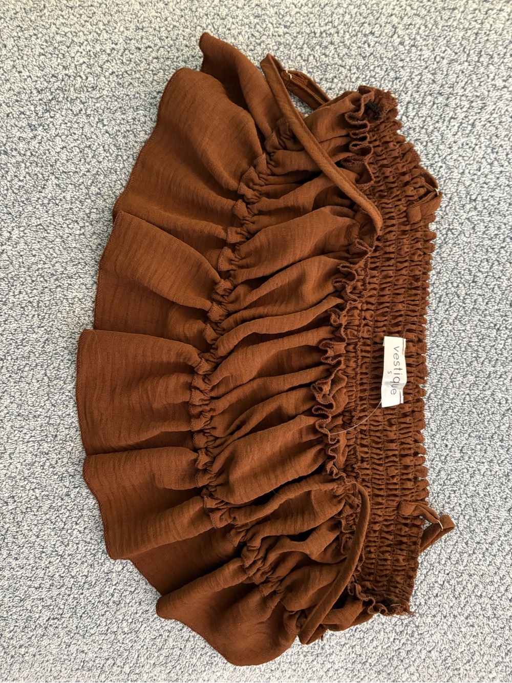 Vestique Rust-Brown Smocked Ruffle Crop Tank - Picture 3 of 3
